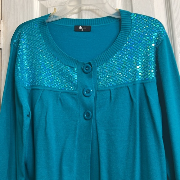 Women’s sequined bling Teal sweater - Picture 2 of 3